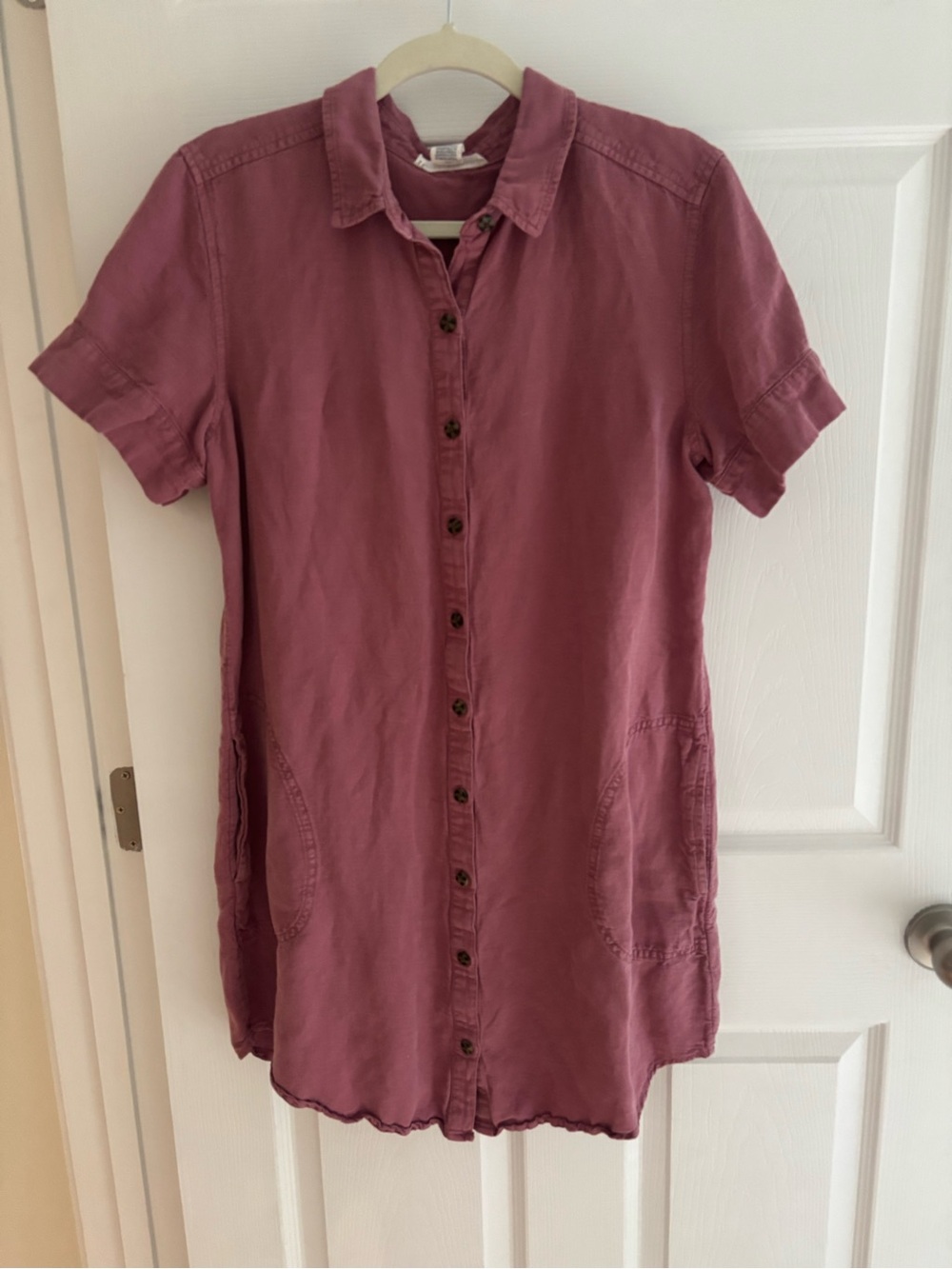 Linen Blend Short Sleeve Shirt Dress